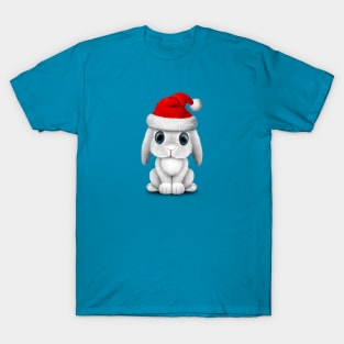 White Baby Bunny Wearing a Santa Hat T-Shirt